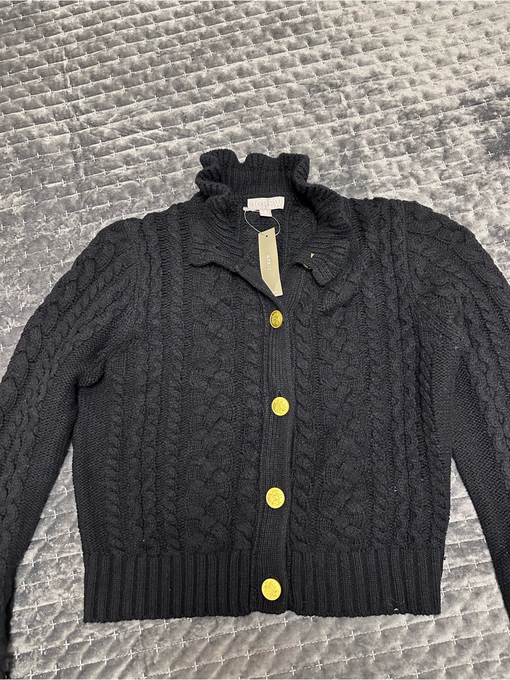 NWT J.Crew Black Cable Knit Lambswool Cardigan Sweater Gold Buttons Size M - Picture 5 of 6